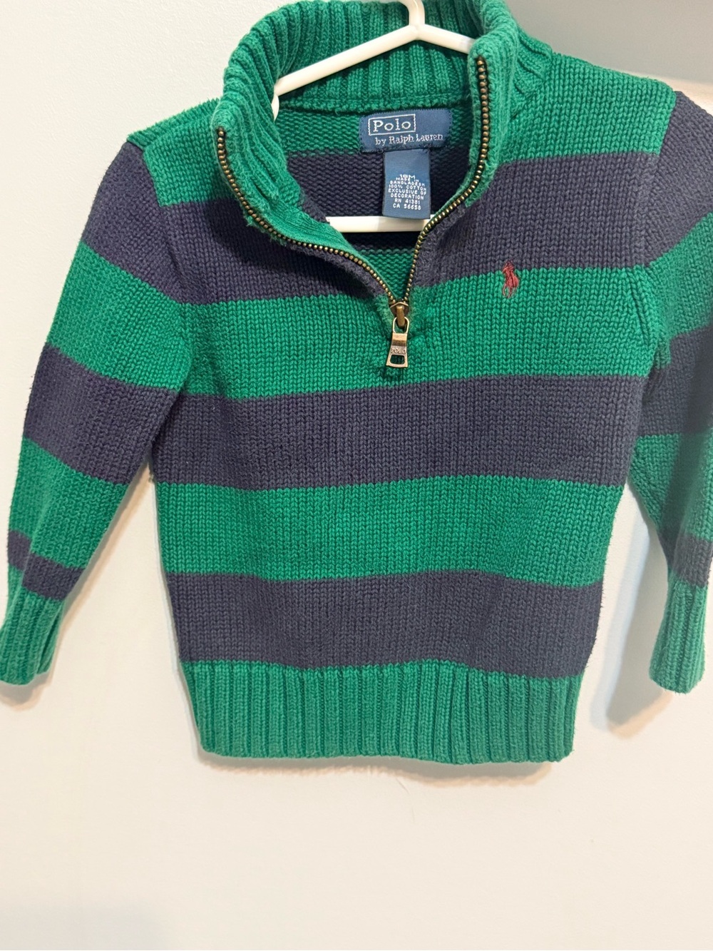 Ralph Lauren Green & Navy Striped Half-Zip Sweater